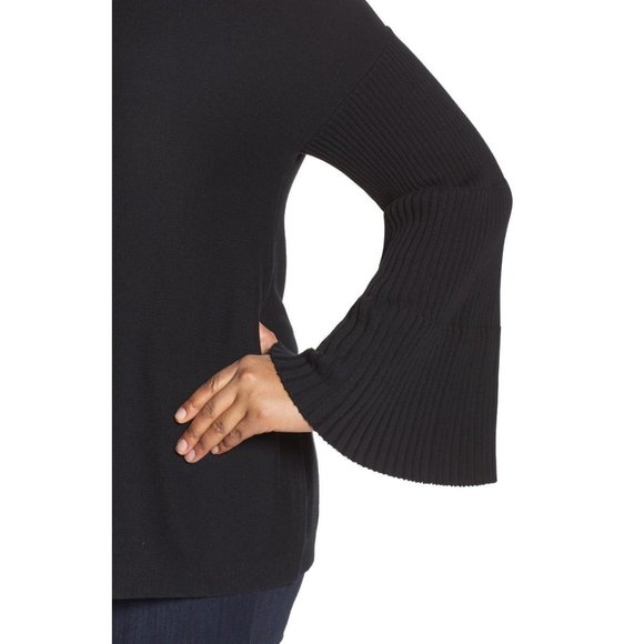 NWT Womens Plus Size 1X Vince Camuto Black Ribbed Bell Sleeve Pullover Sweater - Picture 4 of 6